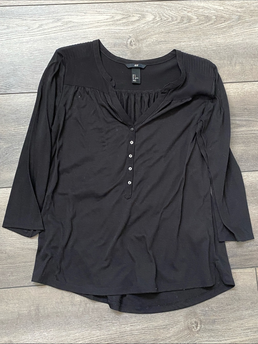 H&M Black Long Sleeve Henley Top with Button Placket